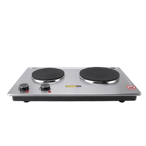 Estufa Eléctrica de 2 Quemadores, 1500 W/1000 W, Ajuste de Perilla de Control, Encimera de 20 Pulgadas, Estufa Eléctrica Incorporada, Placa Calefactora de Cerámica Eléctrica