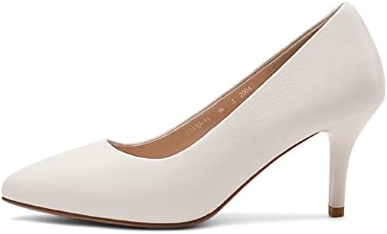 Jamron Dames Echt Leer 5CM Hoge Hakken Elegante Puntige Teen Pumps Jurk Schoenen Beige SN602C015-1 EU38