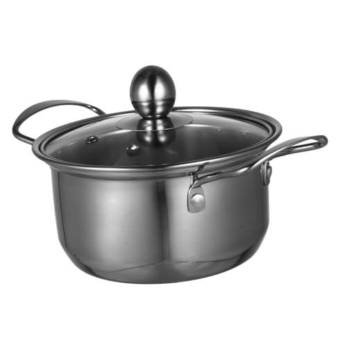 BESTonZON ステンレス製両手付き小鍋 蓋付きスープポット 多用途調理用 小型煮込み鍋 一人用対応 煮物や麺類に