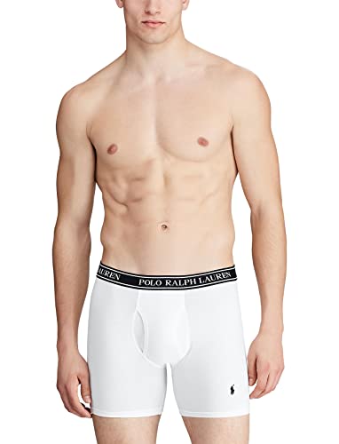 Polo Ralph Lauren Men's Stretch Classic Fit Boxer Briefs, Trunks & Long Leg Available, 3-Pack, White/Polo Black & Blue Saturn Stripe/Blue Saturn, Medium #TOP1