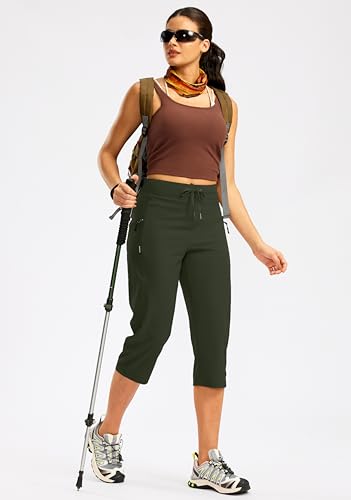 Women's Capri Pants Lightweight Hiking Travel Capris with Pockets(Olive,M) - image 7