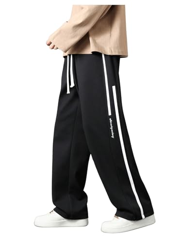Verdusa Men's Letter Print Striped Sweatpants Drawstring Waist Sweat Pants Joggers