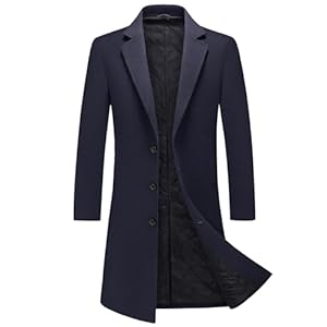 MODFUL Manteau trench long en laine pour homme rembourré longueur genou manteau chaud décontracté peacoat coupe ajustée vêtement extérieur, bleu marine, M