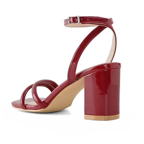 Image of Shoe'N Tale Strappy Heels for Women Square Toe Chunky Block Heels Ankle Buckle Heeled Sandals