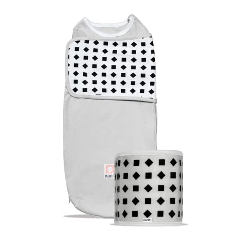 Image of Nanit Breathing Wear Starter Pack – 100% Cotton Swaddle & Breathing Band, Works with Nanit Pro Baby Monitor to Track Breathing Motion, Like Your Hand On Their Heart From Anywhere, Small, Pebble Grey