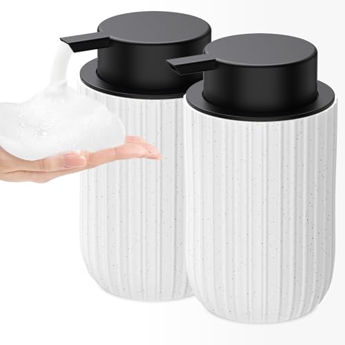 Image of Ceramic Foaming Soap Dispenser, 12 oz Bathroom Foam Hand Soap Dispenser, Refillable Lotion Soap Dispenser with Removable Pump for Kitchen Hand Wash Dispenser, Modern Home Decor(2Pack-Speckled White)