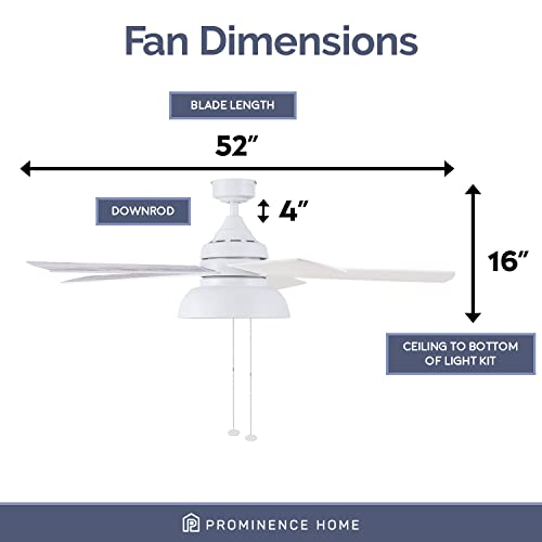 Prominence Home Brightondale, 52 Inch Industrial Style Indoor Outdoor Led Ceiling Fan With Light, Pull Chain, Dual Mounting Options, Dual Finish Blades, Reversible Motor - 51661-01 (Bright White) #TOP7