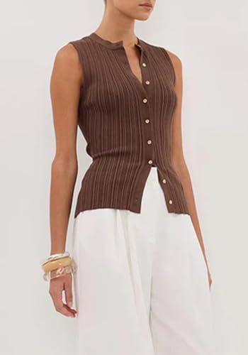 Famnbro Womens Sweater Vest 2025 Sleeveless Button Down Summer Tank Fashion Elegant Business Casual Tops2