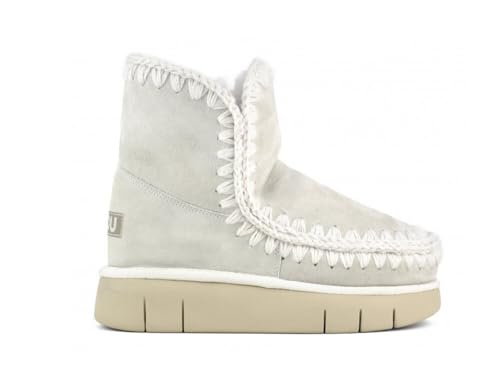 Mou Botas de Gamuza, Color Gris Claro, Suela Plataforma, Detalles Tejidos Blancos (Grey, mediano, Sistema tallas calzado EU, Adulto, Números, mediano, 37)
