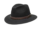 Kakadu Traders Australia Outdoor Fedora Filzhut Herren Damen Hut in schwarz und braun 6,5cm breite Krempe Lodenhut zum Wandern Trekking als Regenhut Jägerhut aus Wolle rollbar wasserfest