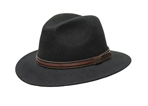 Kakadu Traders Australia Outdoor Fedora Filzhut Herren Damen Hut in schwarz und braun 6,5cm breite Krempe Lodenhut zum Wandern Trekking als Regenhut Jägerhut aus Wolle rollbar wasserfest Cover