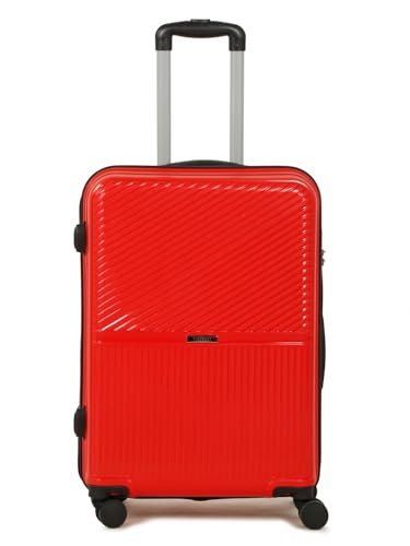 Image of Teakwood Meduim Size 8 Wheels Trolley Bag, Hard Cabin with Zipper Closure, Adjustable Push Button & Cross Side Strap, Number Lock System 360 Degree (Medium, Red)