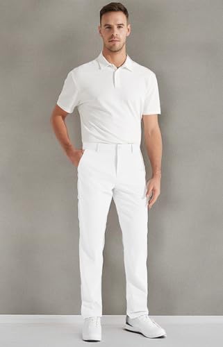 Libin Golfhose Herren Anzughose Chino Hose Slim Fit Stretch Stoffhose Golf Trousers Pants Stretchhose mit Reißverschluss 32W 32L Weiß