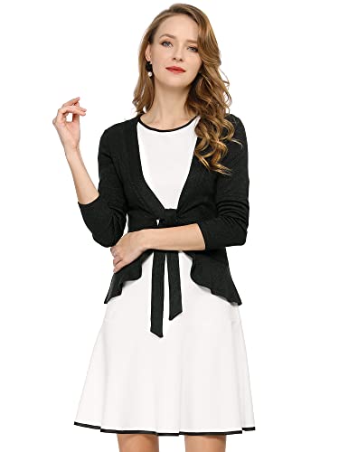 Allegra K Women's Dressy Cardigan Sweaters Tie Front Draped Ruffle Knit Cardigans2