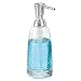 mDesign Modern Glass Refillable Liquid Soap Dispenser Pump Bottle for Bathroom Vanity Countertop, Kitchen Sink - Holds Hand Soap, Dish Soap, Hand Sanitizer & Essential Oils - Clear/Brushed
