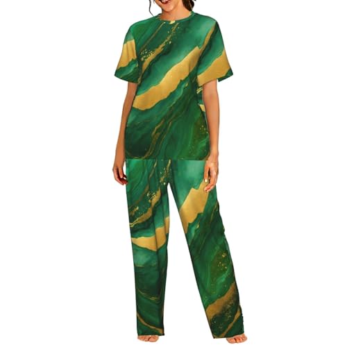 Pyjama court femme géométrique noir et doré en tissu léger et respirant pour l'été