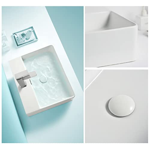 Badezimmerspüle Waschbecken Handwaschbecken Rechteckiges Waschbecken aus weißer Keramik, 19,6 "× 16,5" Porzellanwaschbecken über der Theke mit Wasserhahn-Kombination for Badezimmer, Hotel oder Bar Was – Bild 5