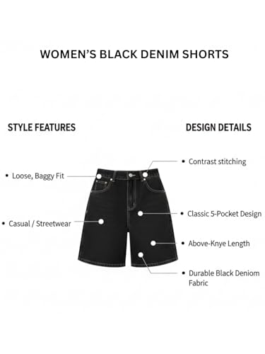 Image of GRECIILOOKS Denim Shorts for Women | Shorts for Woman | Western Denim Short's - Trendy Knee Length Casual Bottoms | Daily Relaxed Fit Summer Stylish with Functional Pockets