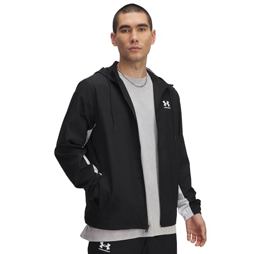 Under Armour Men's Rival Woven Windbreaker, (001) Black/Black/White, Medium