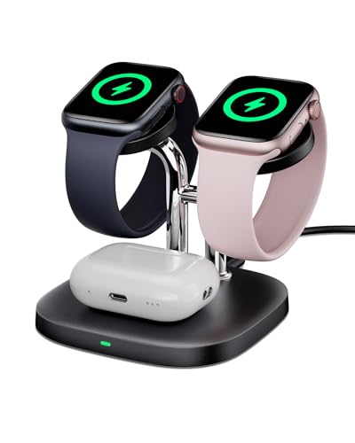 SwanScout Cargador para Apple Watch 11 SwanScout 704A, 3.3W Rápido Cargador Dual para Apple Watch Ultra 3/SE 3/Series 11/10/9/8/7, Soporte de Cargador Inalámbrico para Airpods Pro(Sin Adaptador)