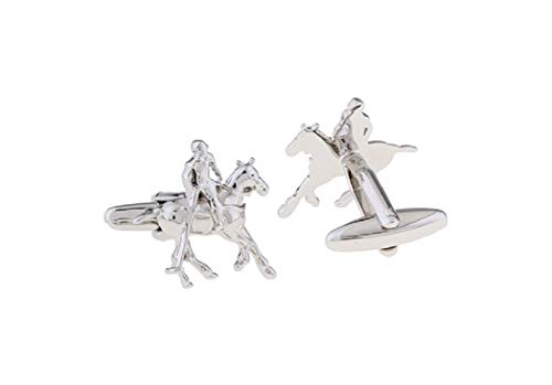 MRCUFF Horse Polo Player Rider Pair Cufflinks in a Presentation Gift Box & Polishing Cloth2