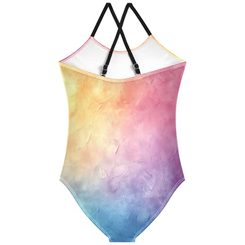 Pigsaly Girls One Piece Swimsuits Purple Rainbow Gradient Kids Cross Back Swimwear Toddler Beach Sport Bathing Suit 3T2