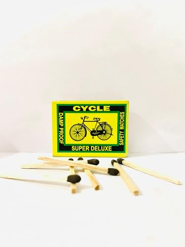Image of Cycle Match Box Sticks, Pack of 10 Boxes, Each Contains 35 Matchsticks, Total 350 Matchsticks - Home, Kitchen and Puja Lighting Use, Machi's, Wood Safety