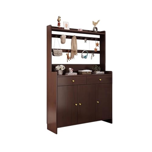 GdloWOoc Perchero de pie Madera, Multifuncional Perchero Recibidor con Estantes Ajustables, Garment Racks con Zapatero para Entrada y Pasillo(Walnut,47.2' Lx70.1 H)