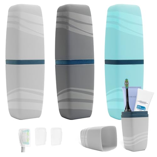 Pumuky Etui à Brosse à Dents de Voyage - 3 Pièces Boîte Portable Pour Le Camping, L'école, Le Quotidien (3 Couleurs)