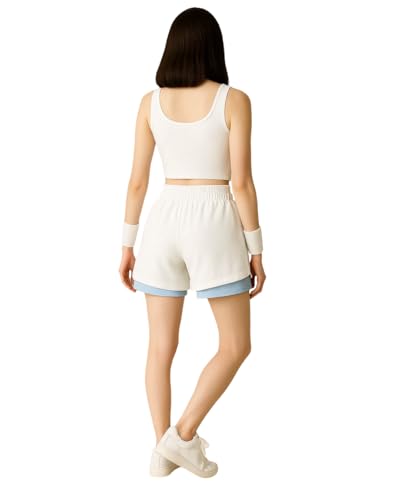 Image of Women's 2-in-1 Running Shorts | Quick-Dry Double Layer Gym Workout Shorts | Inner Compression Liner + Pockets | Lightweight Breathable Athletic Sports Shorts for Training Yoga