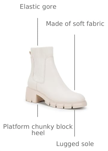 Image of Ruanyu Womens Platform Ankle Boots Elastic Chunky Block Heel Chelsea Booties Lug Sole Non-Slip Combat Shoes