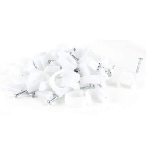Aexit 50 Pcs Collated Nails 16mm Diameter Electric Cable White Plastic Circle Pinner Nails Nail Clips