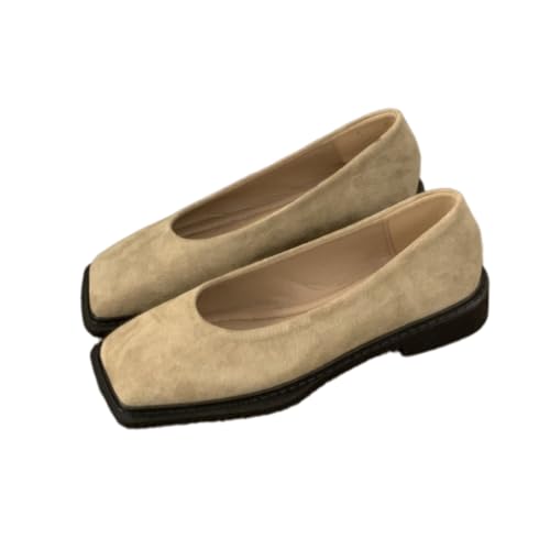 ZQW Ballet Flats for Women Square Toe Suede Shoes French Elegant Slip On Comfortable Dressy Shoes for Office Everyday