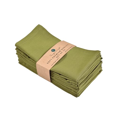 Image of FINGERCRAFT Table Napkins 18x18 Inches Set of 12 Cotton Linen Blend Fabric Dinner Cloth Napkins Washable and Reusable, Good Absorbency for Home, Parties, Hotels (Olive Green)