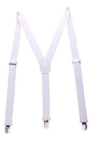 JINIU Mens Suspenders Elastic Braces Y-Shape With Strong Clips Heavy Duty 1 Inch Wide Solid White
