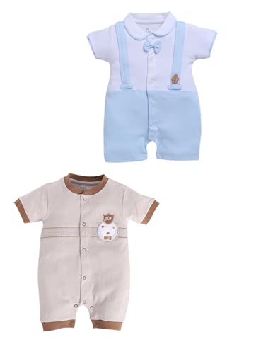 Image of BabyGo Baby Half Sleeve Rompers 100% Cotton Rompers for New Born Baby Boys|Daily Suits for Baby Boys & Girls| 6X9M|GREY1-SKY|Onesies| Infant Clothes | Pack of 2