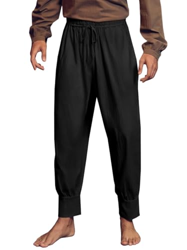 Runcati Pantalon médiéval en coton pour homme - Pantalon de pirate Renaissance avec cordon de serrage - Pantalon d'été baggy uni - Coupe ample - Costume de...