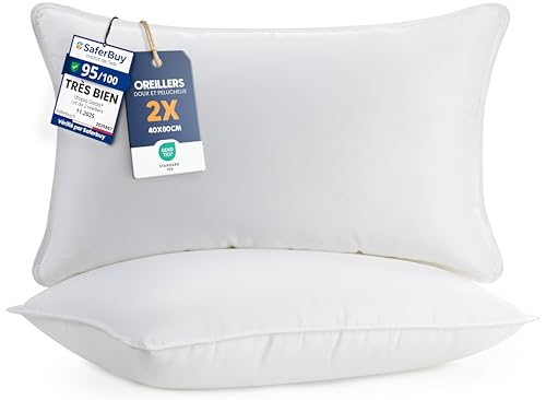 Utopia Bedding Pillow (Lot de 2), 40 x 80 cm, Oreiller de Sommeil, Coussin Respirant et Doux (Blanc)