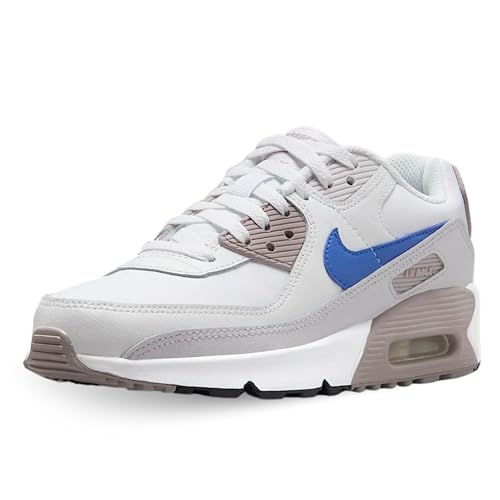 Nike Air Max 90 Big Kids' Shoes (HF6358-105, White/College Grey/Summit White/Racer Blue)