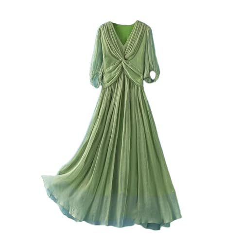 Damen Sommer Kleid aus 100% Maulbeerseide - Elegantes Wickelkleid mit geformter Taille, Midi-Länge für den Urlaub, En8, M