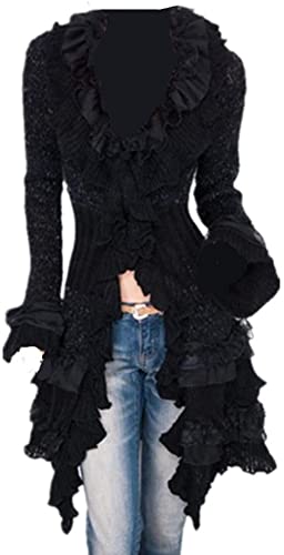 Women Victorian Boho Crochet Cardigan Gothic Steampunk Open Front Knit Sweater