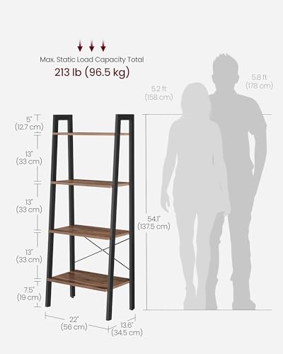 Image of VASAGLE BARNET Collection - Ladder Shelf, Bookshelf, Storage Rack, Modern Bookcase for Living Room Home Office Kitchen, Steel Frame, 4-Tier, 22-Inch Wide, Hazelnut Brown and Ink Black ULLS044B03