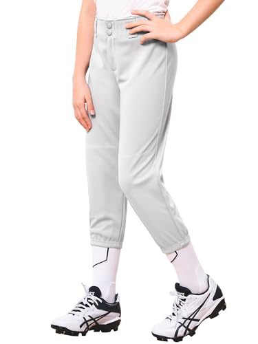 Stelle Girls Softball Pants Youth Kids Baseball Pants Fastpitch Pants with Pockets Boys Tee Ball (Grey L)