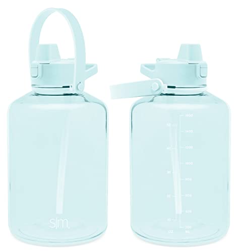 Image of Simple Modern Half Gallon 64 oz Water Bottle with Push Button Silicone Straw Lid & Motivational Measurement Marker | Large Reusable Tritan Plastic Water Jug | Summit Collection | Seaside
