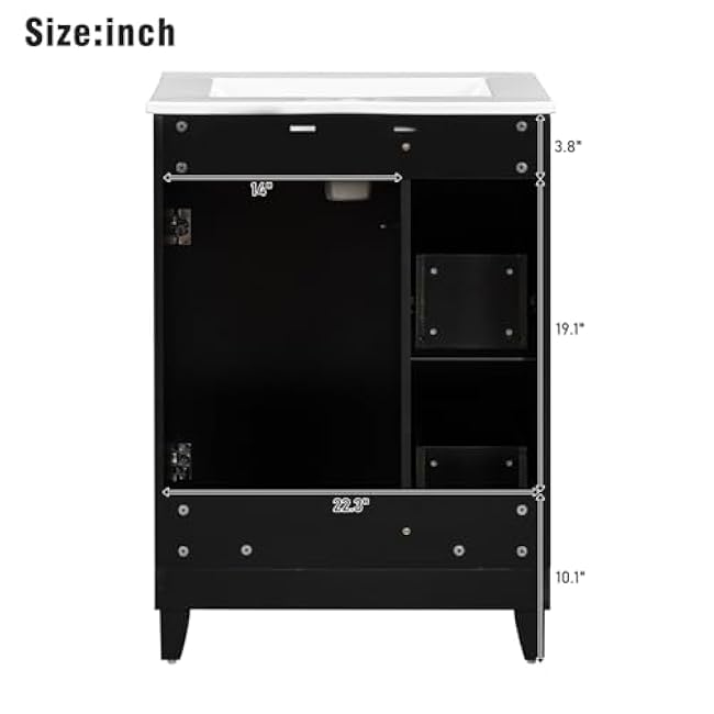 Transitional Freestanding Bathroom Vanity with Ceramic Vessel Sink, Dual Soft Close Drawers & Cabinet Door, Compact Storage Solution for Powder Rooms & Apartments, Easy Assembly Design (Black)