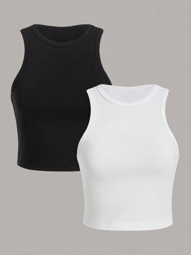Image of Toochki Tops for Women Crop Top for Women's Tank Activewear Tee Sports Casual Work Out Wear Round Neck Cotton Camisole Pack of 2