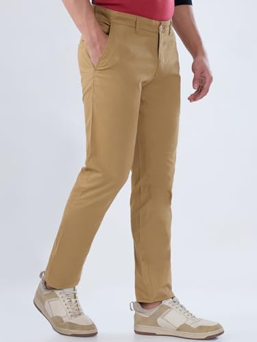 Image of Parx Men Low Rise Tapered Fit Solid Pattern Cotton Spandex Blend Flat Front Casual Trouser