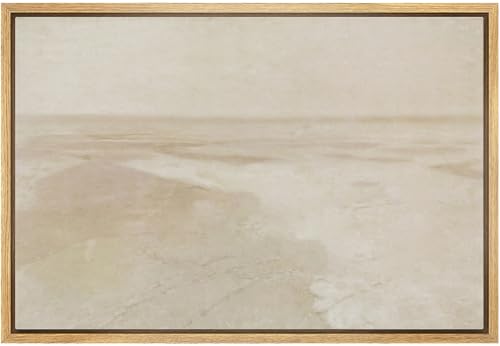 MUDECOR Framed Canvas Print Wall Art Minimalist Desert Landscape Subtle Beige Abstract Horizon Illustrations Fine Art Decorative Zen Country/Farmhouse Retro for Bedroom - 24"x36" Natural