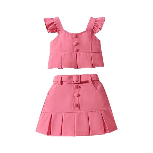 Generic Gift Set Toddler Baby Girl Skirts Outfit Spring Summer Kids Clothes Sleeveless Knit Vest Top + Pleated (Pink, 5-6 Years), SWKBu7I9m