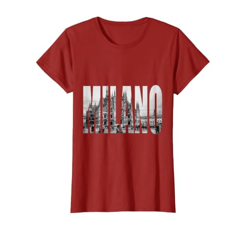 Milano Duomo Black and White Logo Picture T-Shirt, Women, Cranberry Red, Medium